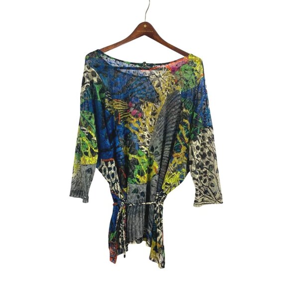 Alberto Makali Womens Large Mesh Tunic Top Abstract Butterfly Print Art to Wear - Picture 3 of 6